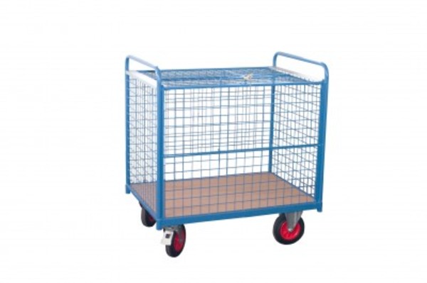 Cage container trolley 500 kg with wire mesh cladding and lockable roof