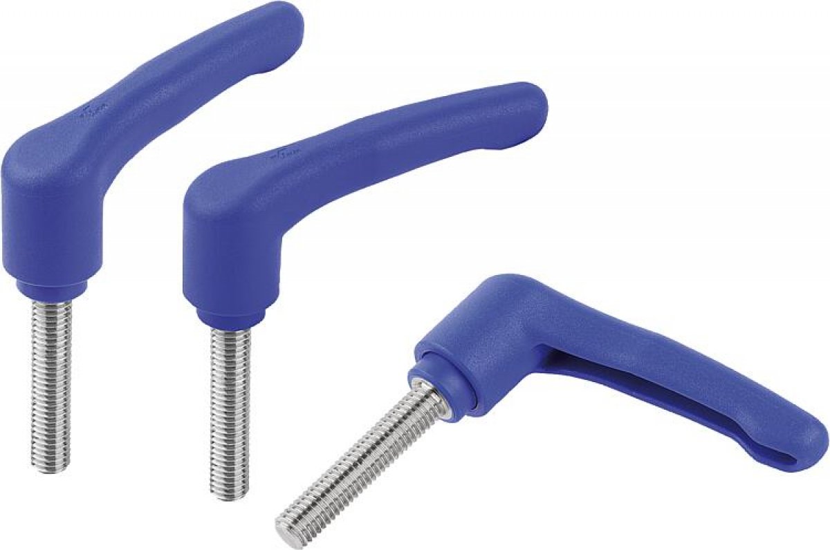 Clamping levers, plastic, optically detectable with male thread
