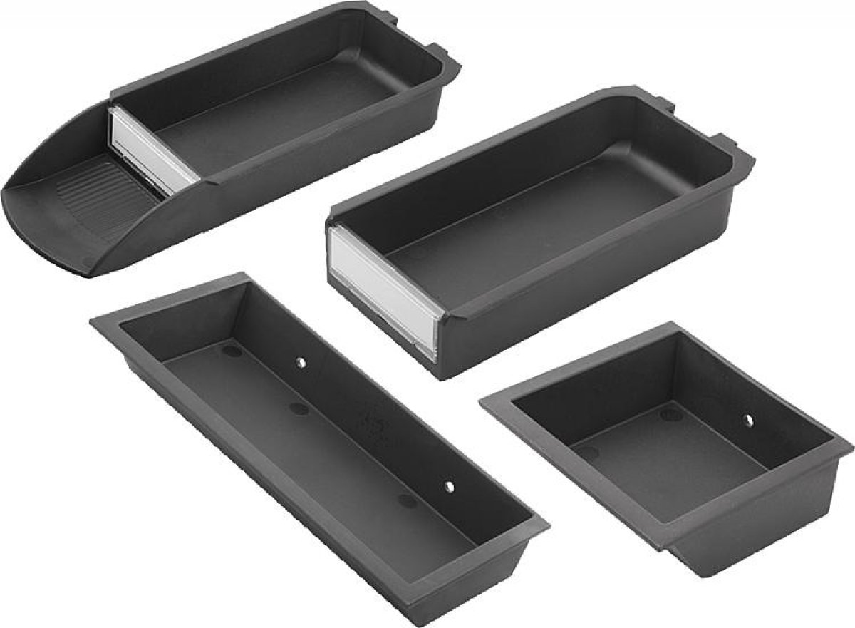 Clip-in bins, plastic for type I and type B profile slots and mounting profiles