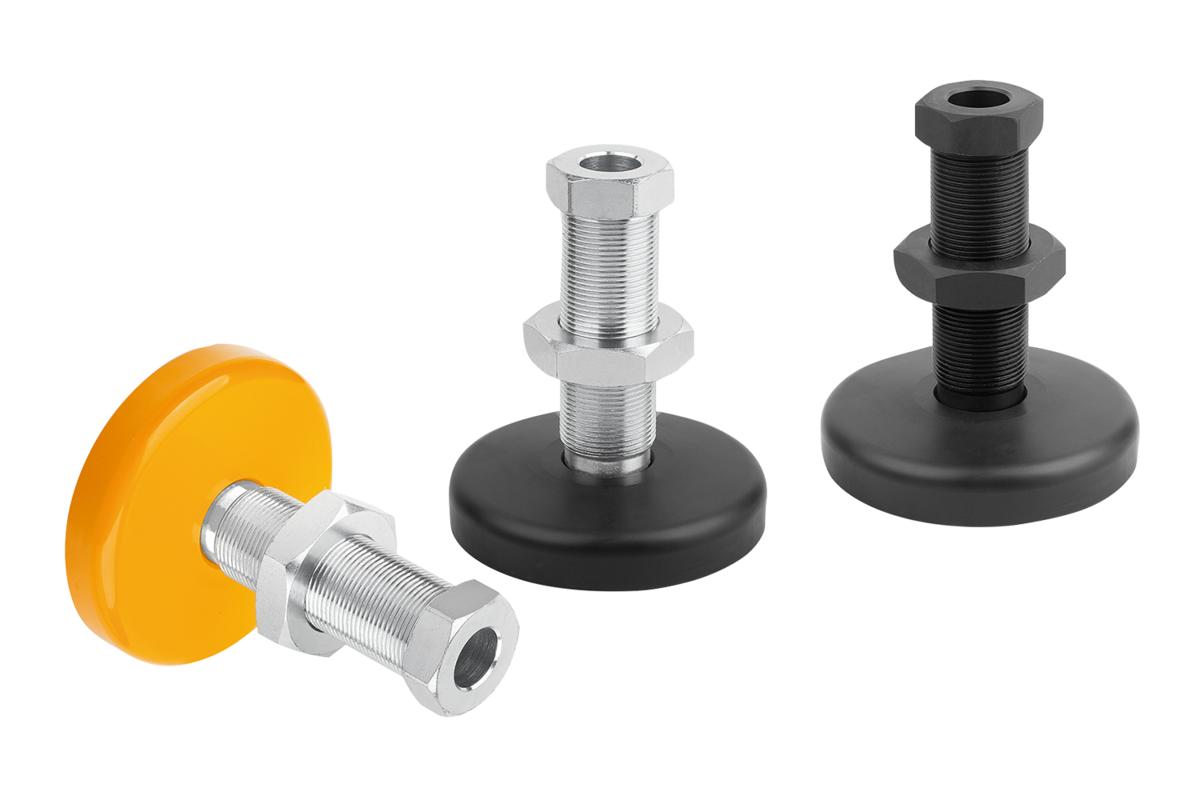 Levelling feet, steel with hollow screw