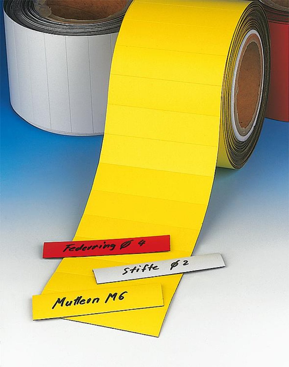 Magnetic labels on a roll, perforated