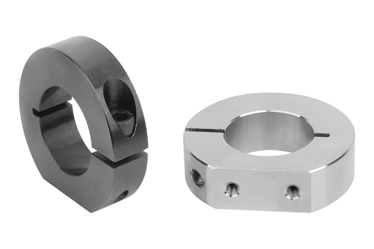 One-piece shaft collars, steel or stainless steel, slitted inside with support f