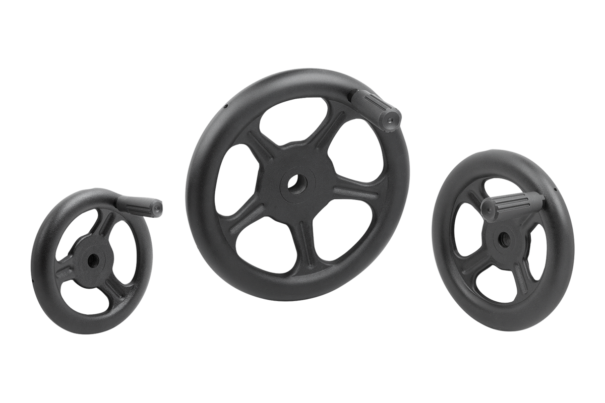 Spoked handwheels, sheet steel, with revolving cylinder grip
