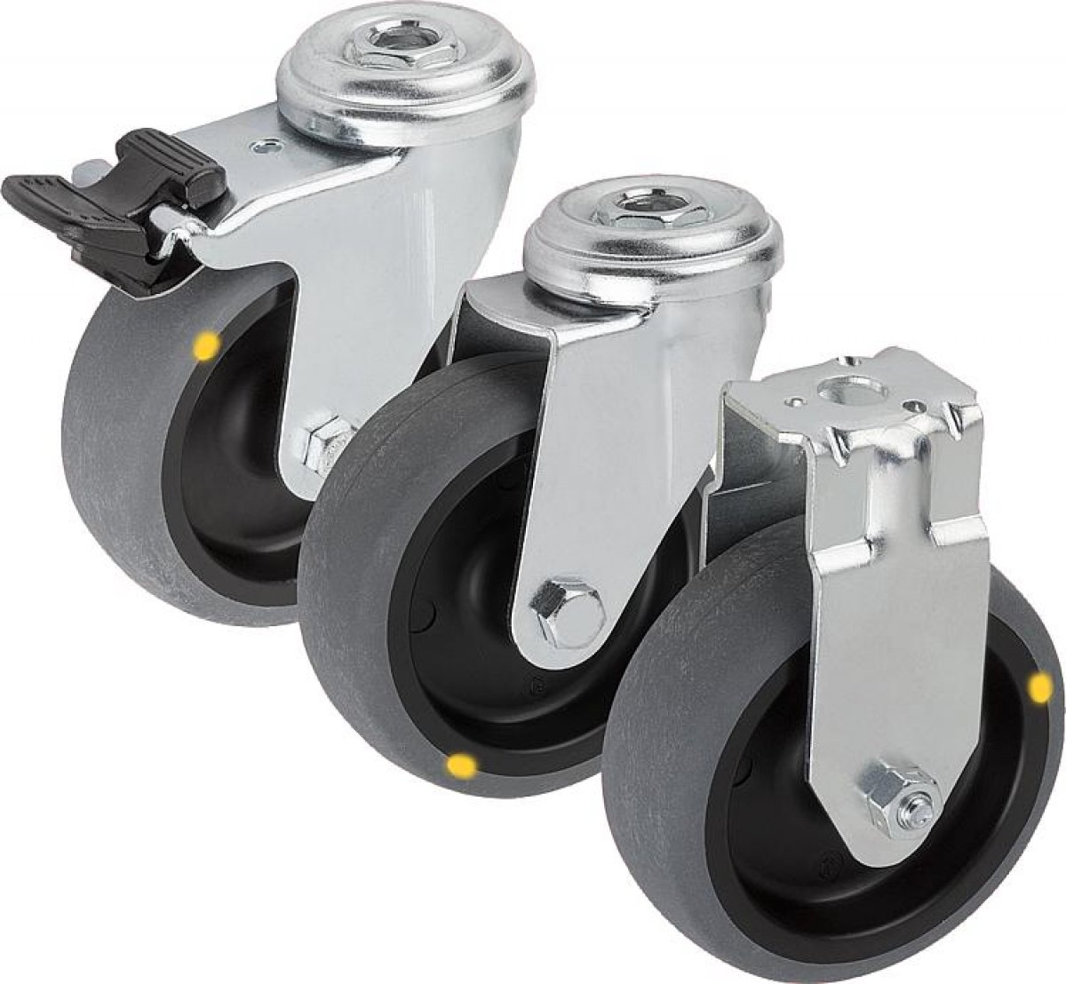 Swivel and fixed castors electrically conductive, standard version