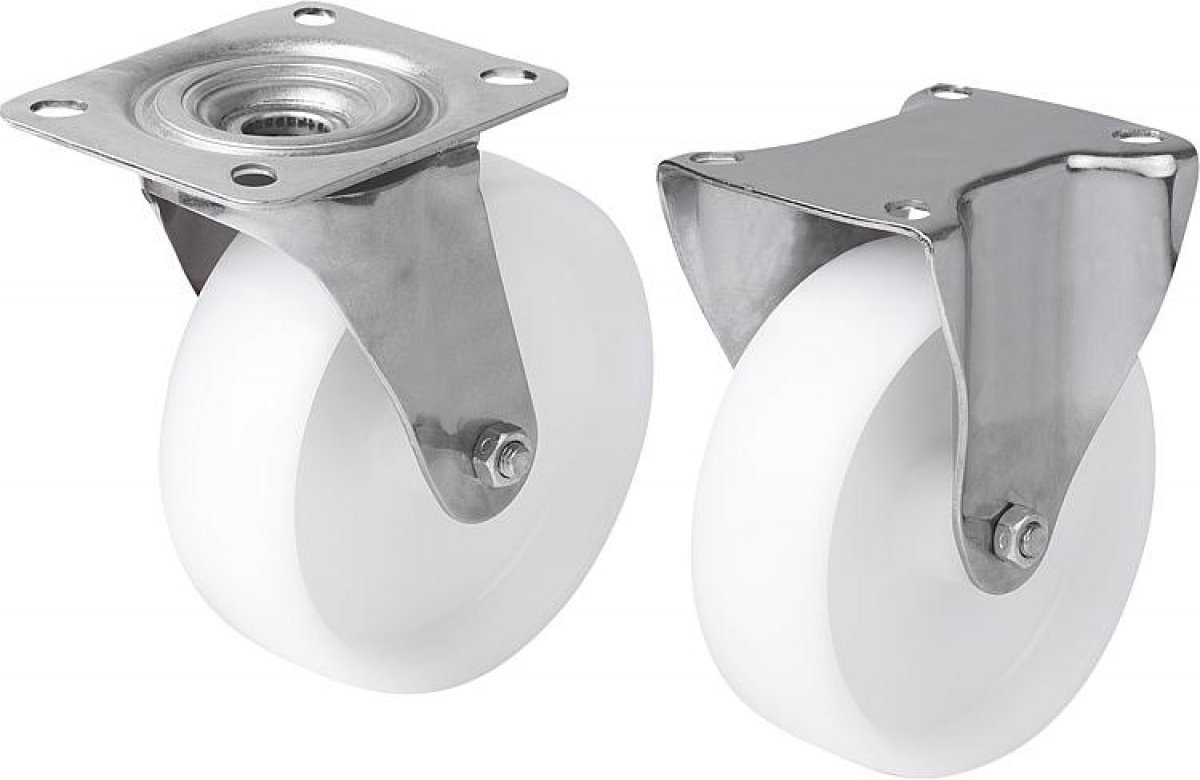 Swivel and fixed castors stainless steel, standard version