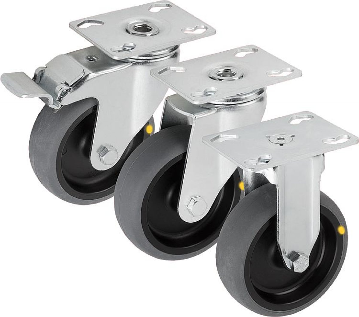 Swivel and fixed castors, steel plate, electrically conductive, heavy-duty versi