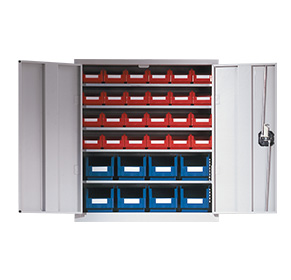 Wall-mounted bin cabinet with doors