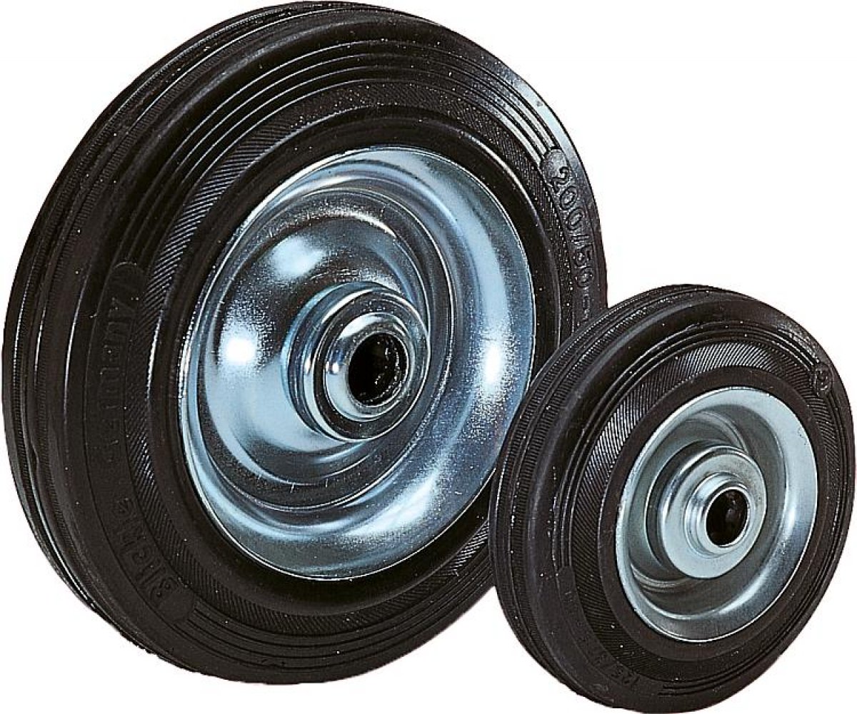 Wheels rubber tyres on steel plate rims